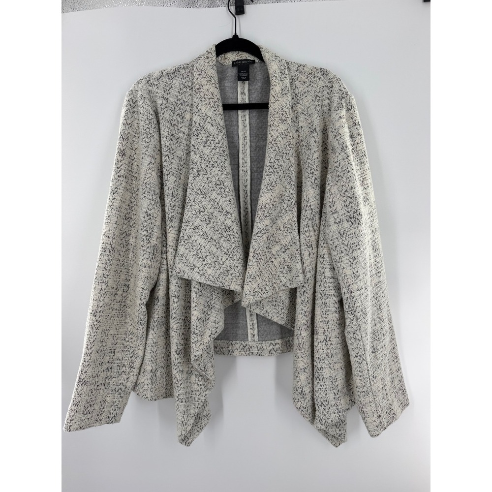 Lane Bryant Women 26/28 Black Ivory Textured Waterfall Draped Open Cardigan